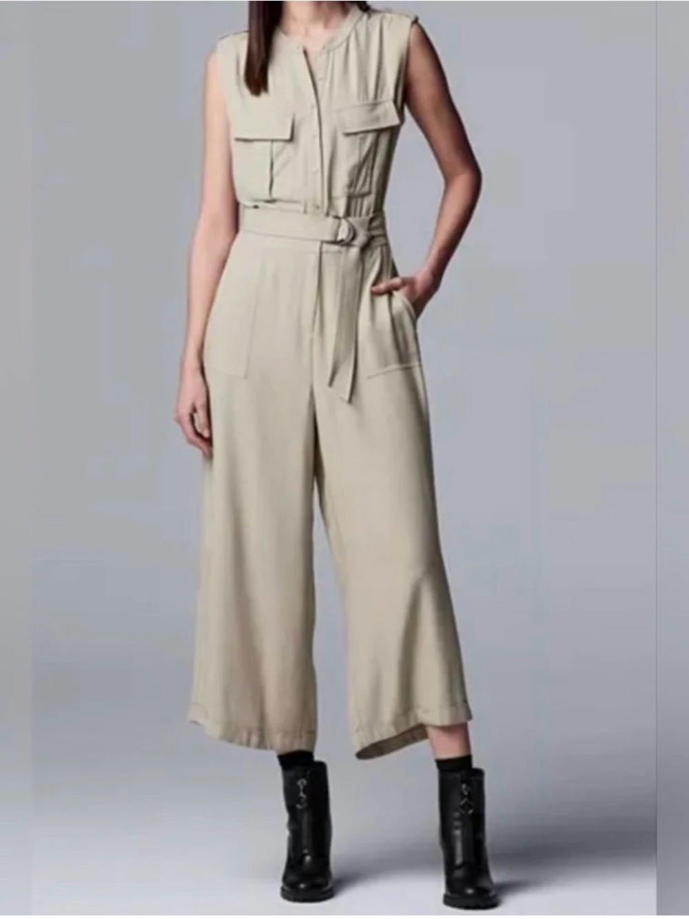 Simply Vera Vera Wang Sleeveless Utility Jumpsuit in Light Taupe